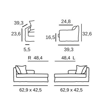 Monaco L/R arm long chair